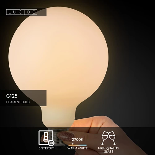 Lucide G125 - Filament bulb - Ø 12,5 cm- LED 3 StepDim - E27 - 1x8W 2700K - Opal - USP